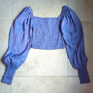 Blue/Purple Smocked Puff Long Sleeve Crop Top